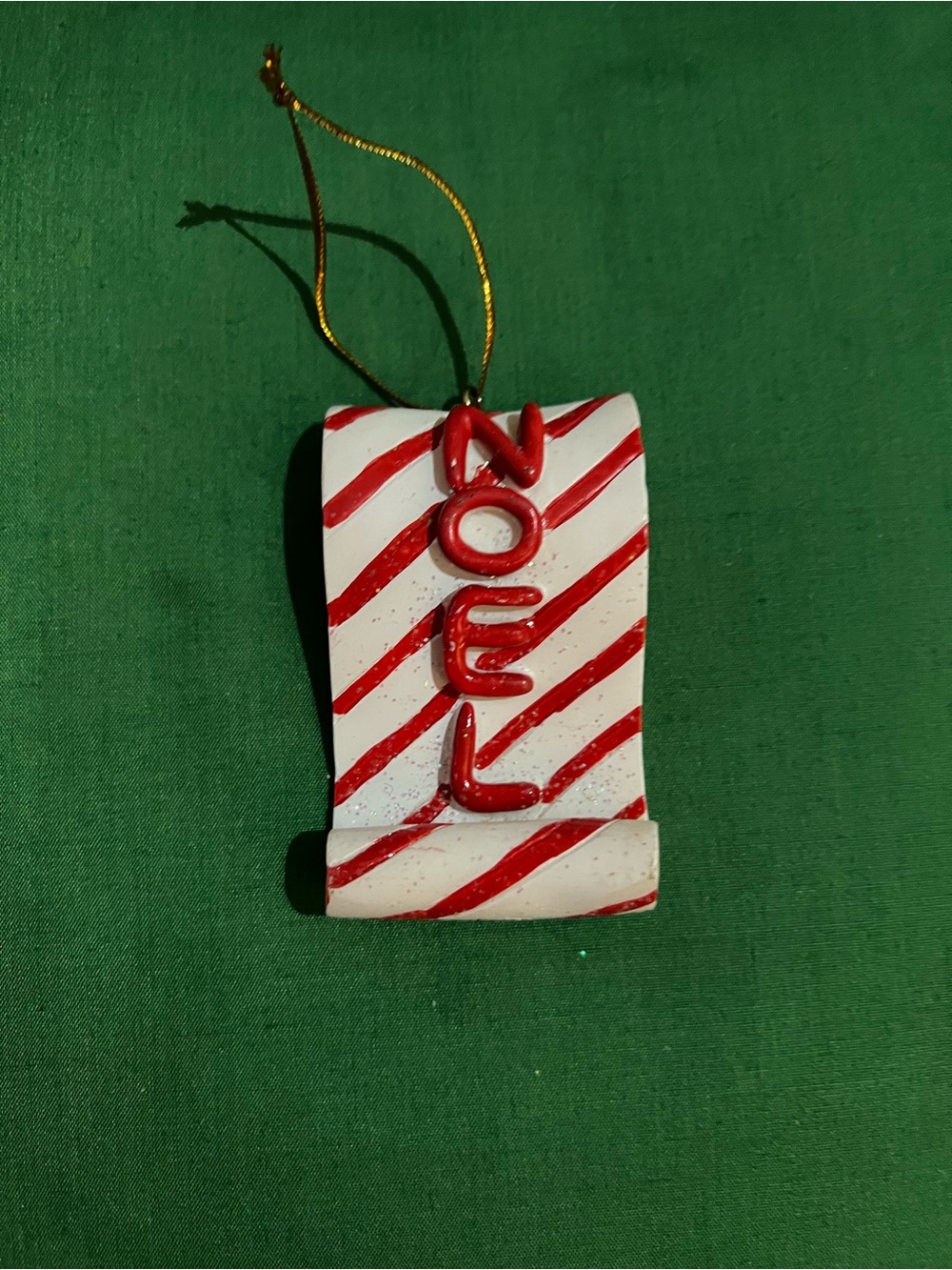Noel Candy-Stripe Scroll Holiday Ornament - Red and White